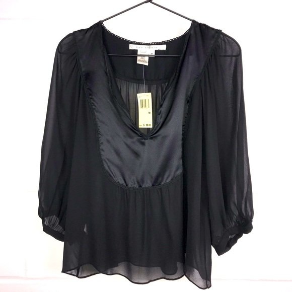 Max Studio Tops - NWT Max Studio Sheer Tuxedo Blouse Black Silk Size Medium